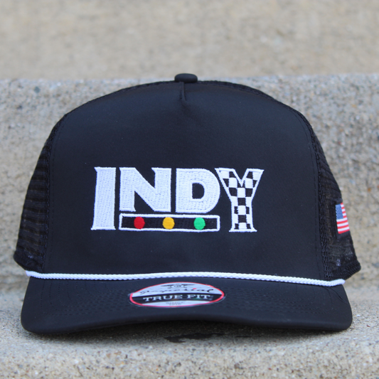 The Indy Hat - Black on Black Mesh Back Rope