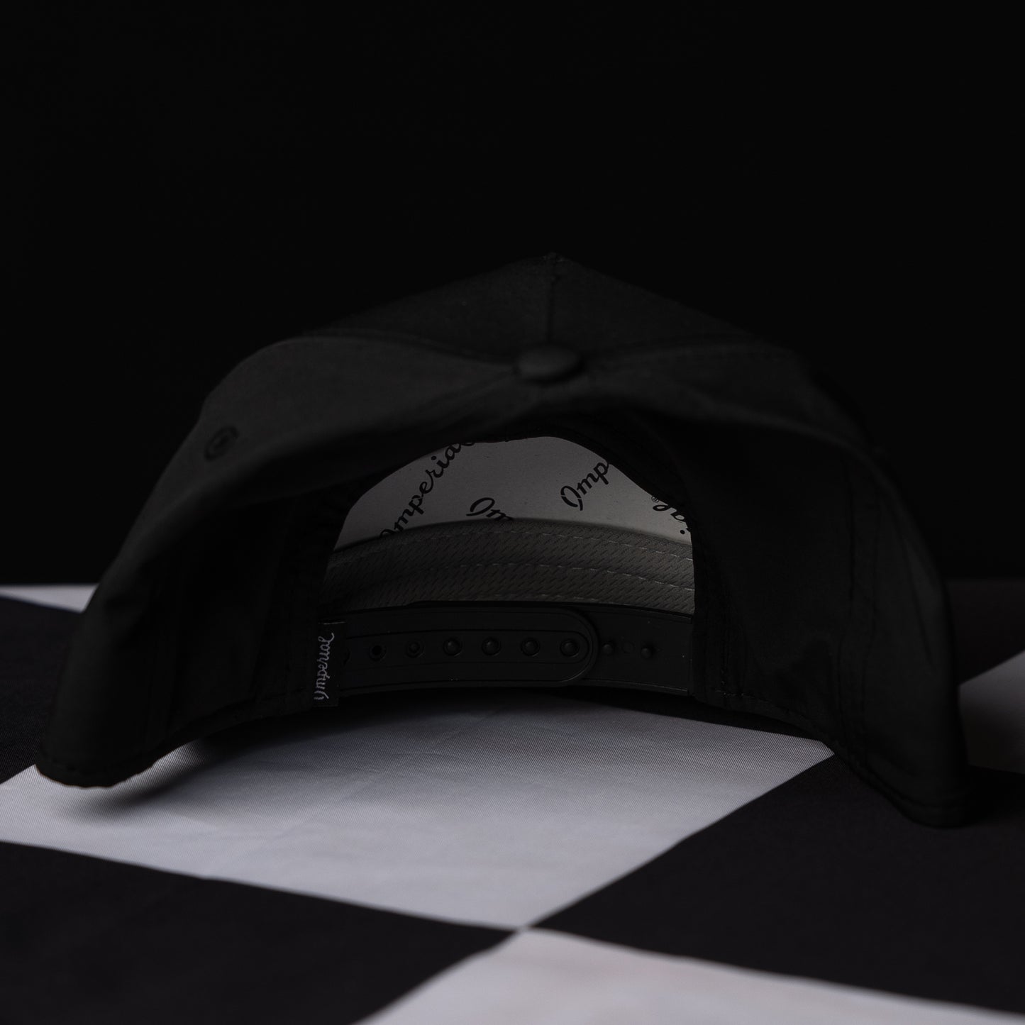 Back of The Black Indy Hat - each hat is a snapback that fits most head sizes